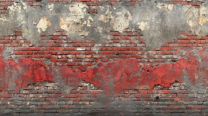 Obraz premium Weathered Brick Wall With Peeling Paint And Plaster