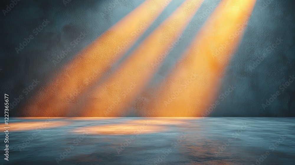 Poster minimal abstract light blue background for product display; incident light from window casting shado