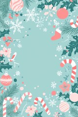 Pastel Christmas border; festive design; winter holidays; greeting card