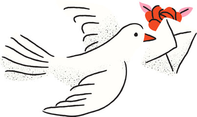 Hand Drawn Illustration of Bird Deliver Love Letter