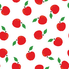 Red apple seamless vector pattern on white background