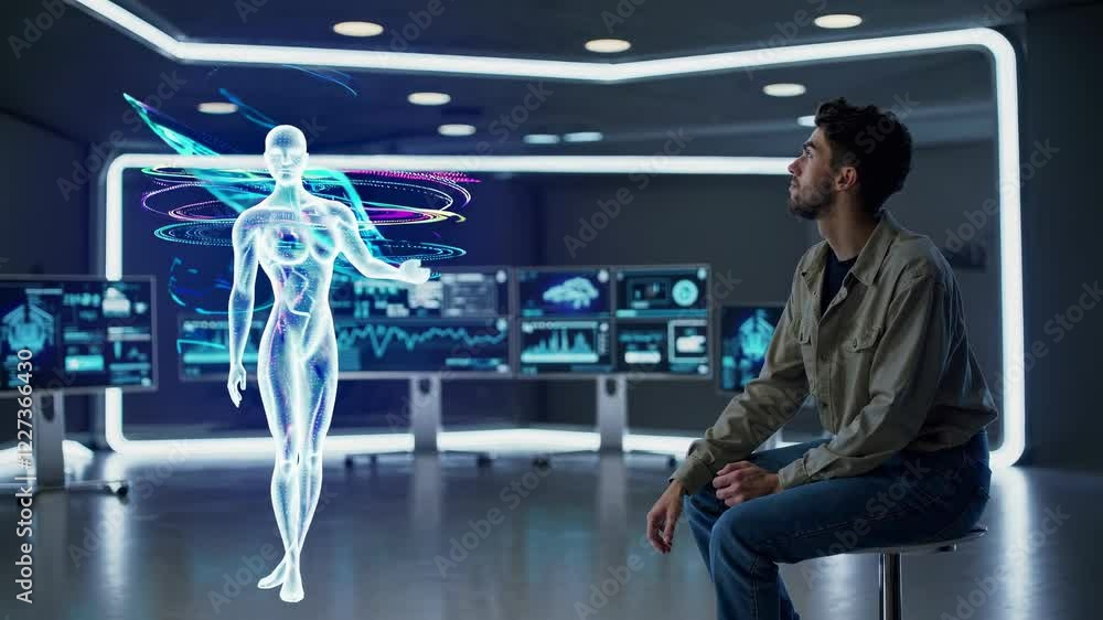 Leinwandbilder modern technology transforms human interaction with digital avatars in a futuristic lab setting