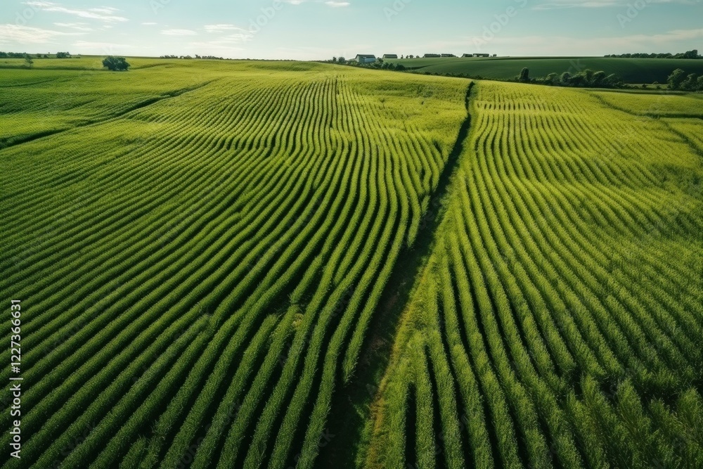 Poster aerial view of cultivated fields creating beautiful lines in the landscape