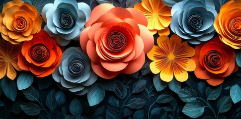 a colorful floral abstract paper cut mosaic background