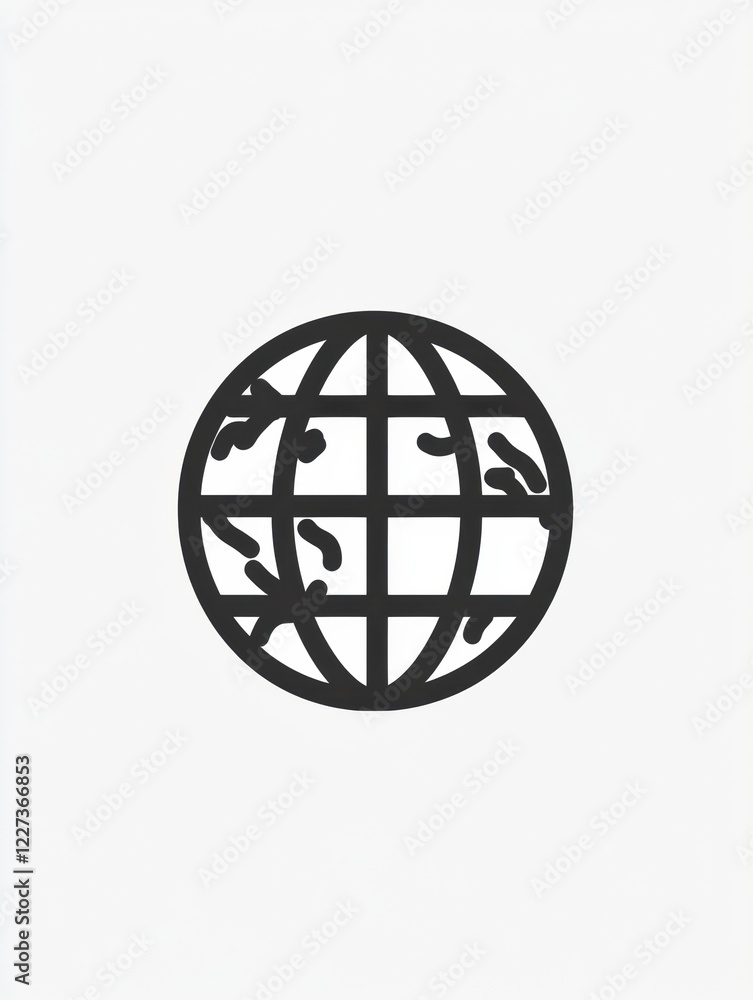 Fototapete illustration of a globe with geographical outlines and a grid pattern representing the world. genera