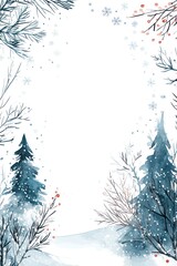 Obraz premium Winter wonderland scene, snowy forest, holiday card
