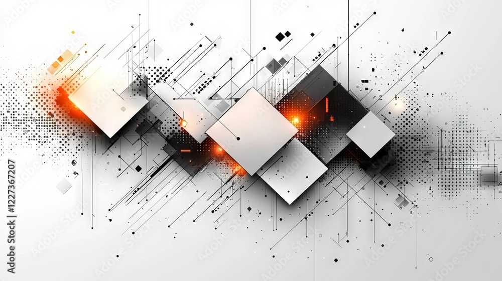 Poster modern white and light grey square overlapped pattern on a background with shadow. white background