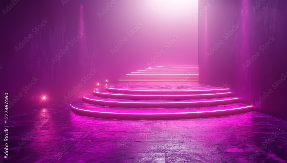 Poster an abstract studio setting with a light gradient of purple, featuring an empty background for produc
