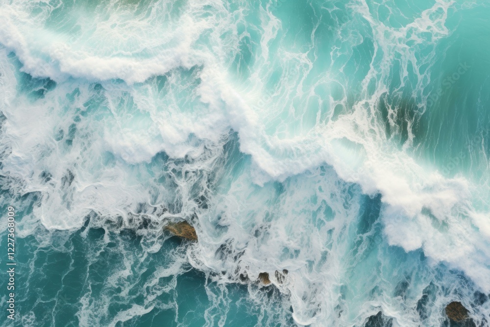 Aufkleber aerial view of powerful ocean waves crashing and swirling, creating a mesmerizing display of nature'