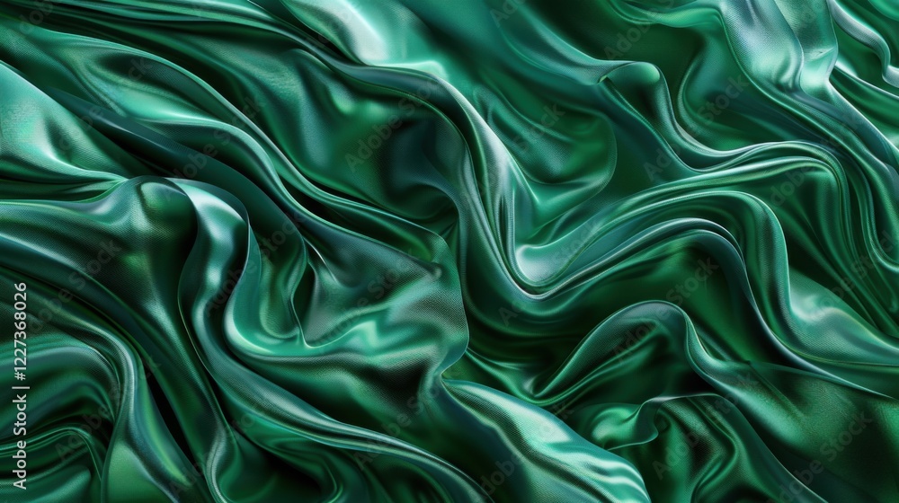 Poster an abstract design featuring green silk waves, creating a mesmerizing and visually stunning aestheti