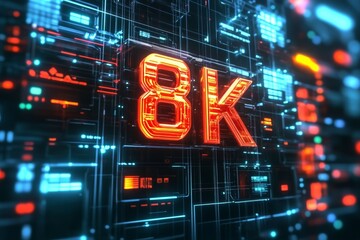 Glowing 8K Sign on Circuit Board A Futuristic Concept of Ultra High Definition Technology
