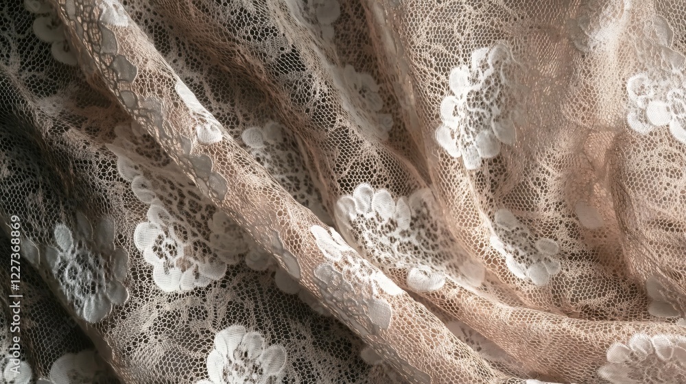 Poster delicate lace fabric with floral pattern in soft light creating a textured background