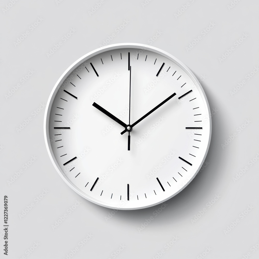Poster Minimalist wall clock with black hands showing time on a light gray background without any numbers. Generative AI