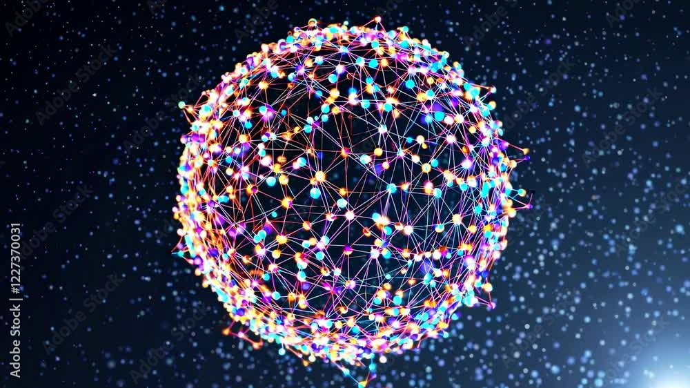 Poster innovative digital art showcases vibrant network of interconnected nodes and lines