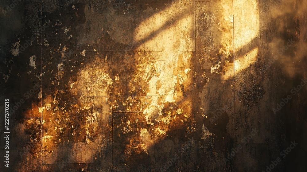 Poster golden light on a distressed wall with texture and shadows creating a dramatic scene