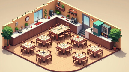 Gourmet Cuisine Isometric Restaurant Scene