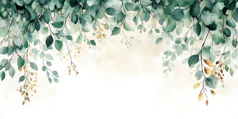 Watercolor Leaves and Eucalyptus Border Elegant Botanical Design for Wedding Invitations Greeting Cards Spring Decor