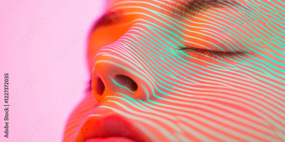 Poster close-up of face with overlayed linear pattern
