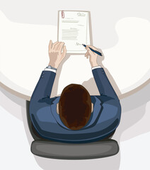 man top view bussines man in suit signing up contract list paper treaty document isolated on white background