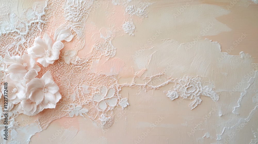 Poster delicate floral lace pattern on a textured background with soft peach and cream hues