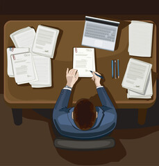 man top view bussines man in suit lawyer signing up contract list paper treaty document isolated on white background