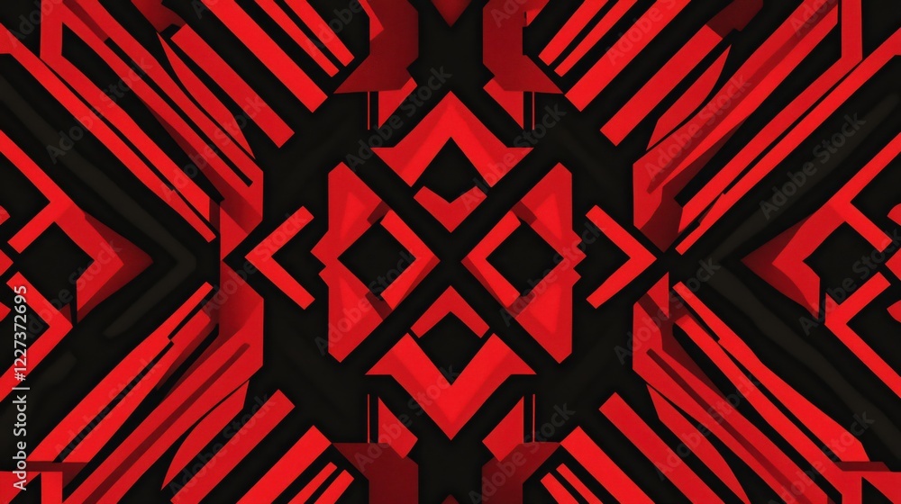 Poster Abstract red geometric pattern with black background creating a modern dynamic design