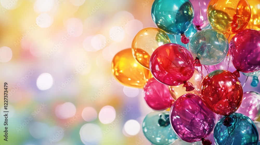 Aufkleber colorful balloons floating against a blurred bokeh background creating a festive and celebratory moo