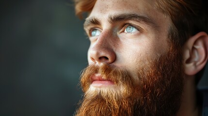 Obraz premium A close up of a man's face with blue eyes looking directly at the camera.