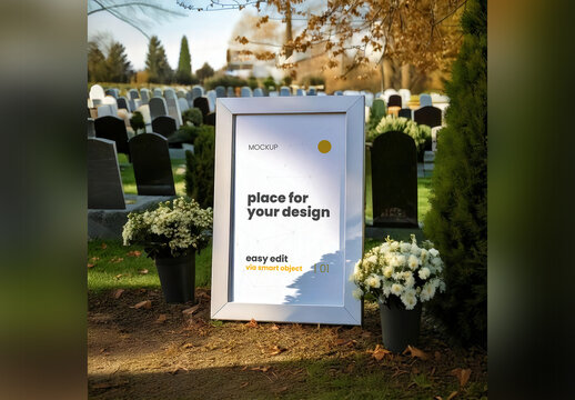 Frame Poster Mockup Funeral Cementery Flowers