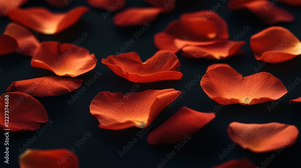Aufkleber Scattered red petals on dark surface creating a romantic and elegant background or texture