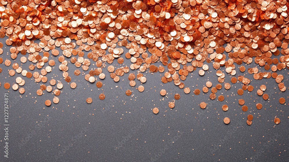 Poster Copper confetti scattered over dark surface creating a festive and textured background design