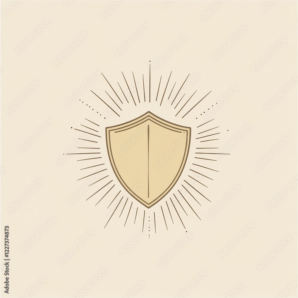 Poster shield with radiating lines on a plain background evoking strength and protection for design purpose