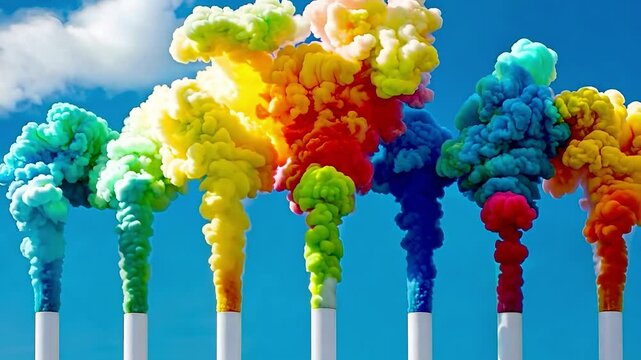 A row of colorful smoke coming out of a cigarette