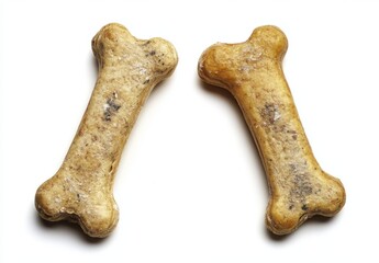 Two dog bones are shown on a white background
