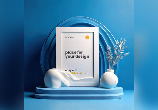 Frame Poster Mockup like White Waving Sculpture