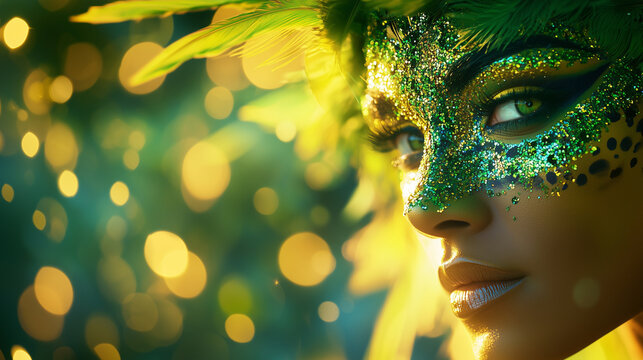 Carnival Performer in Opulent Costume with Jungle Theme