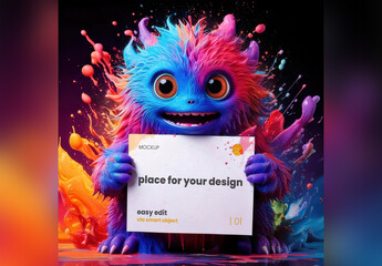 Little Baby Colorful Monster Holding Page Mockup Paint Splash
