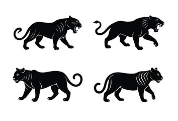 Bold Tiger Silhouette Vector Illustrations in Black and White for Wildlife Designs
