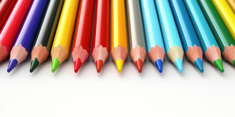 Fototapeta premium A row of colored pencils are lined up in a circle, with ample copy space for text.