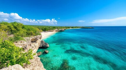 Obraz premium Stunning Turquoise Caribbean Sea Beach Coastline Scenic View