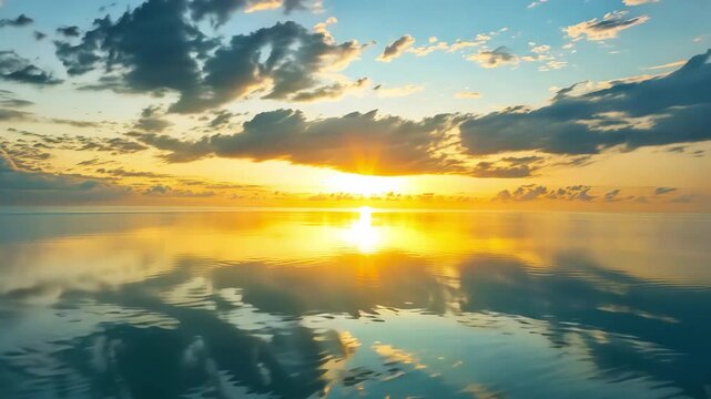 Dramatic Sky and Golden Reflections Over a Calm Ocean - Drone Shot - made with Generative AI
