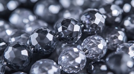 Faceted glass beads create a sophisticated texture with their geometric shapes and dark color