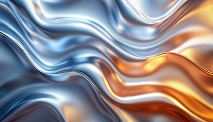 Obraz premium Flowing metallic silver and gold waves abstract background design
