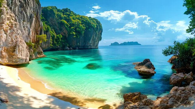 Breathtaking Drone Footage of a Secluded Beach with Emerald Waters - made with Generative AI