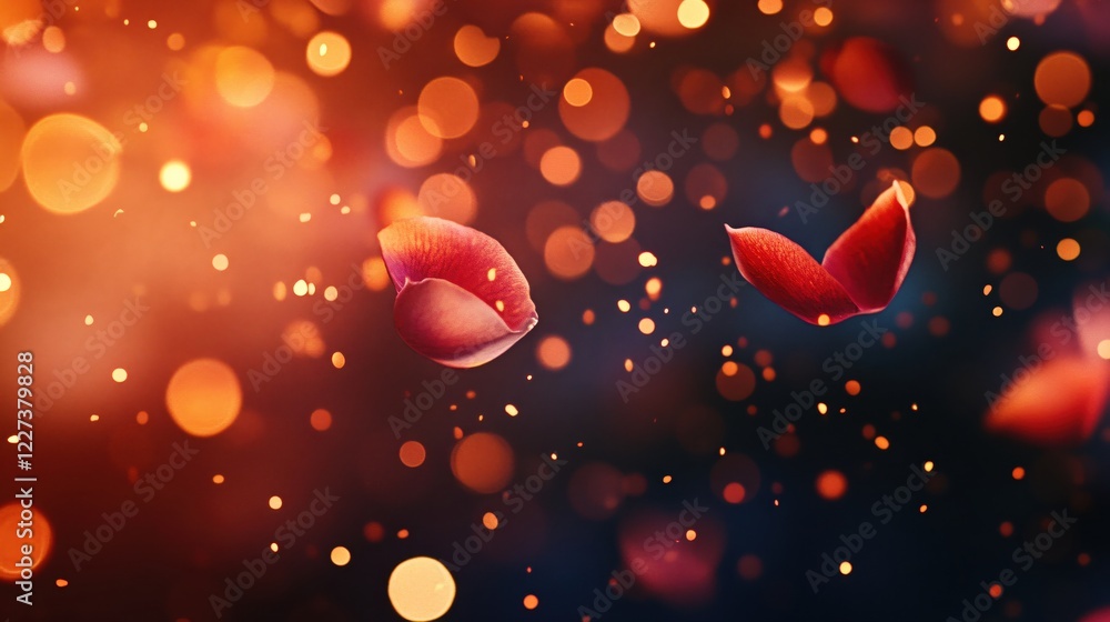 Aufkleber floating petals with warm bokeh lights create a magical and romantic abstract background