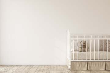 Nursery interior in romantic style. Interior mockup. 3d render.