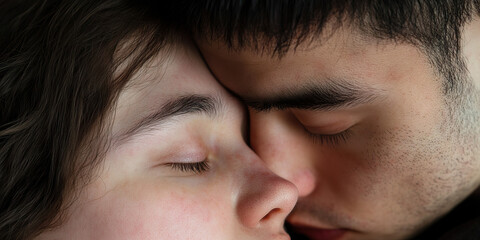 Close-up of Two Faces in Intimate Proximity