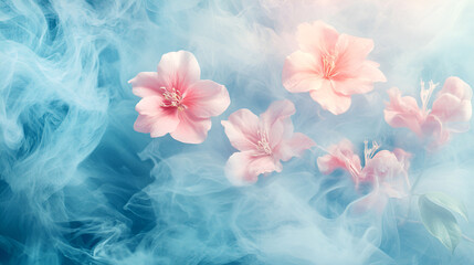 Obraz premium Delicate Pink Flowers in a Soft-Focus Floral Background, Aesthetic Pastel Pink Floral Pattern with Light Effects