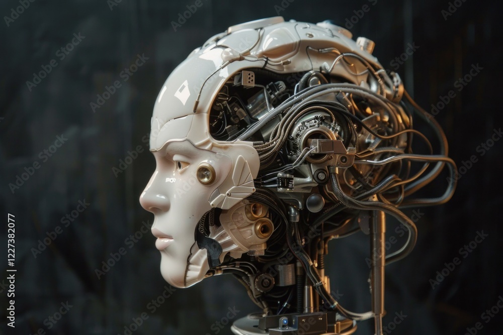 Poster robot is showing its complex internal mechanisms, symbolizing artificial intelligence and advanced t