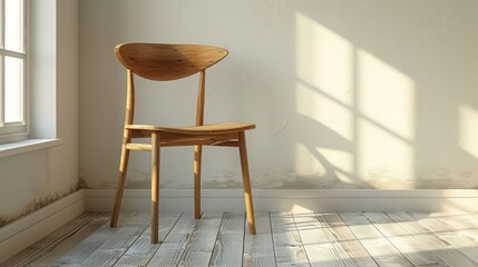 Wooden chair positioned near a window casting shadows on a sunlit wall in a cozy room